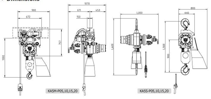 韓國KHC KA5氣動葫蘆尺寸