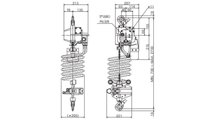 遠藤ENDO ATC型氣動葫蘆尺寸
