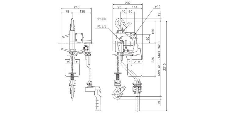 遠(yuǎn)藤ENDO AT型氣動(dòng)葫蘆尺寸