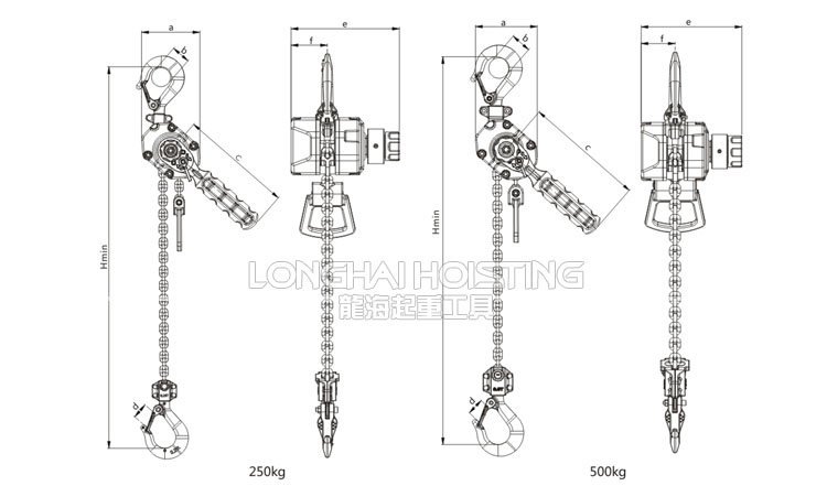 龍升鋁合金手扳葫蘆尺寸