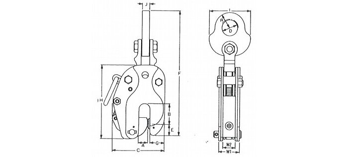 鷹牌SLT豎吊鋼板起重鉗尺寸圖