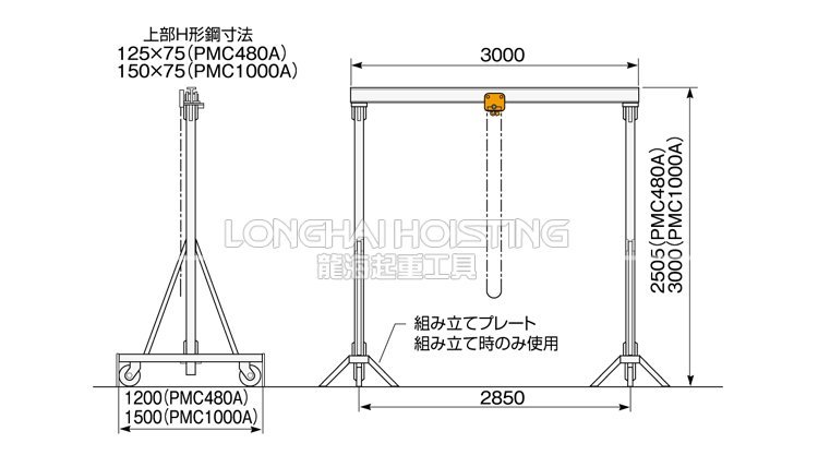 PMC-A鋁制移動式龍門吊架尺寸